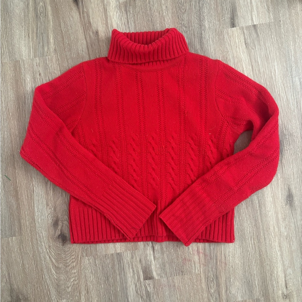 Vintage Pendleton Wool Red Cable Knit Turtleneck … - image 1